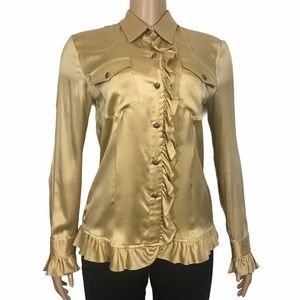 Tasha Polizzi Ruffle Silk Blouse Rodeo Western Gold TP Saddle Blanket & CO.